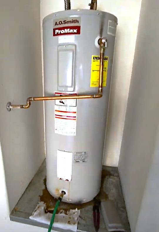 Old water heater before replacement